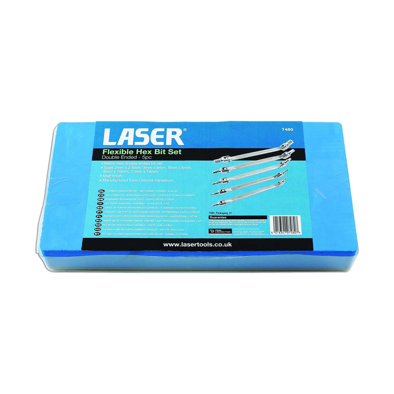 Laser Double Ended Flexible Hex Bit Set 5pc 7480 Laser - Dynamic Drive