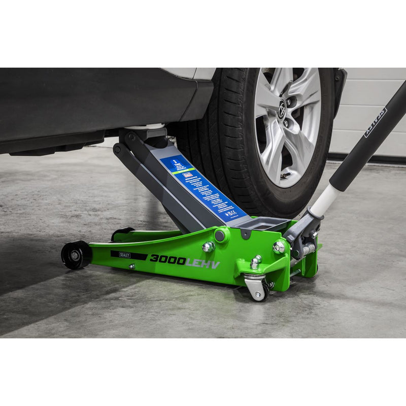 Sealey Low Profile Trolley Jack with Rocket Lift 3 Tonne - Green 3000LEHV Sealey - Dynamic Drive
