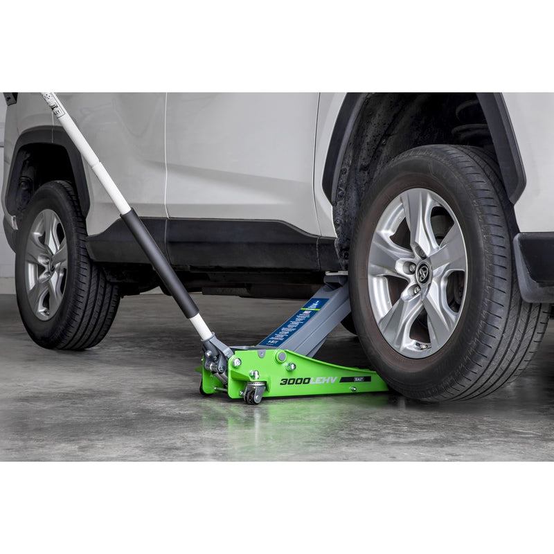 Sealey Low Profile Trolley Jack with Rocket Lift 3 Tonne - Green 3000LEHV Sealey - Dynamic Drive