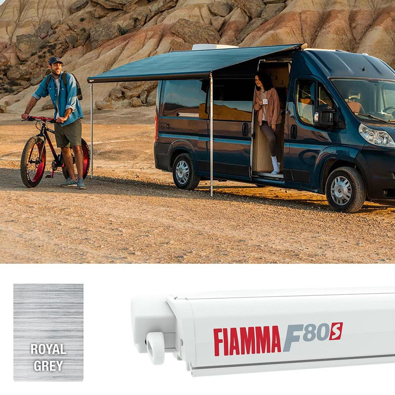 Fiamma Polar White F80S 425 Royal Grey Fabric (07830F01R) Winch Handle Wall Mounted Fiamma - Dynamic Drive