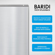 Baridi Splashback for Cooker Hoods 90 x 75cm - Stainless Steel DH195 Baridi - Dynamic Drive