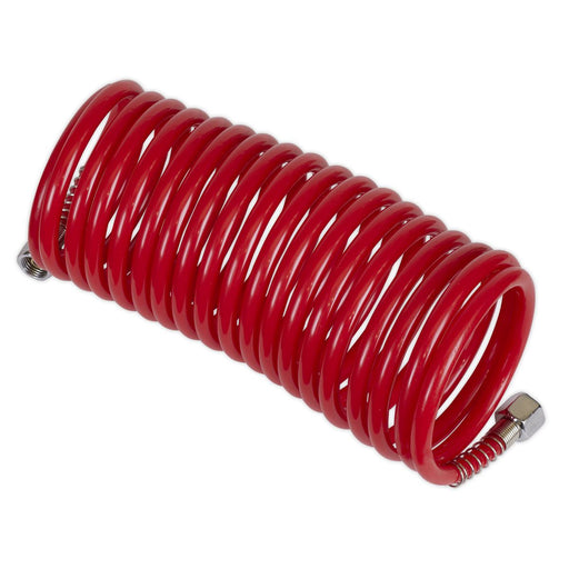 Sealey PE Coiled Air Hose 5m x5mm with 1/4"BSP Unions SA335 Sealey - Dynamic Drive