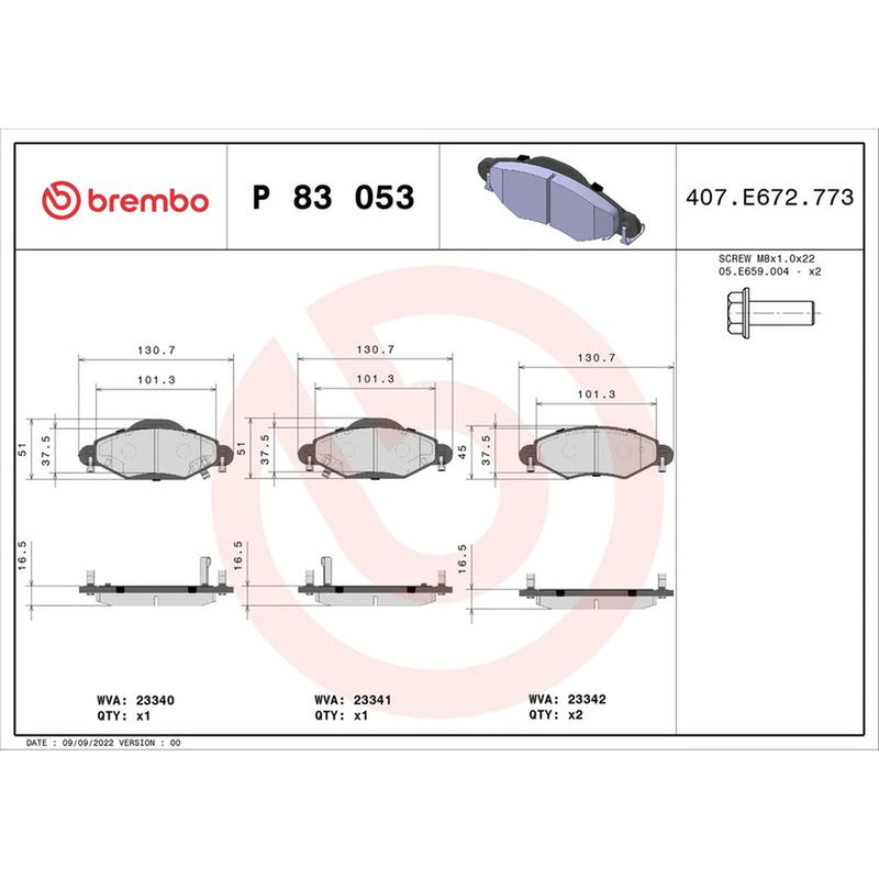 Brembo 4 x Front Brake Pad Set fits Toyota Yaris/Vitz 1999-2005 1.0 1.3 1.4 1.5