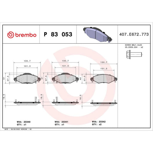 Brembo 4 x Front Brake Pad Set fits Toyota Yaris/Vitz 1999-2005 1.0 1.3 1.4 1.5