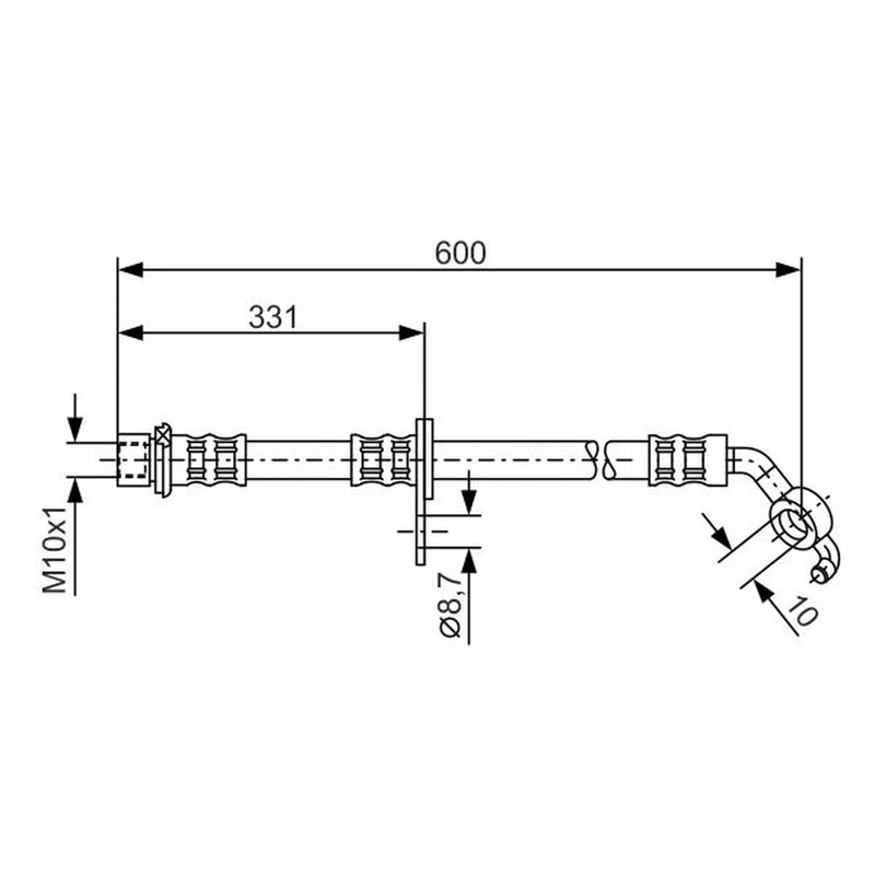 Bosch Brake Hydraulic Hose Line Front Left fits Toyota Rav 4 2000-2005 1.8 2.0