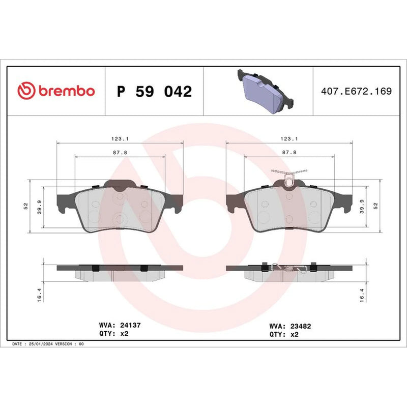 Brembo 4 x Rear Brake Pad Set fits Cadillac Bls 2006-2010 1.9 2.0 2.8