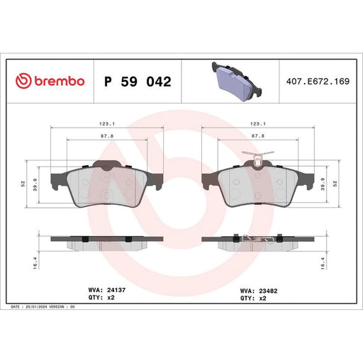 Brembo 4 x Rear Brake Pad Set fits Cadillac Bls 2006-2010 1.9 2.0 2.8