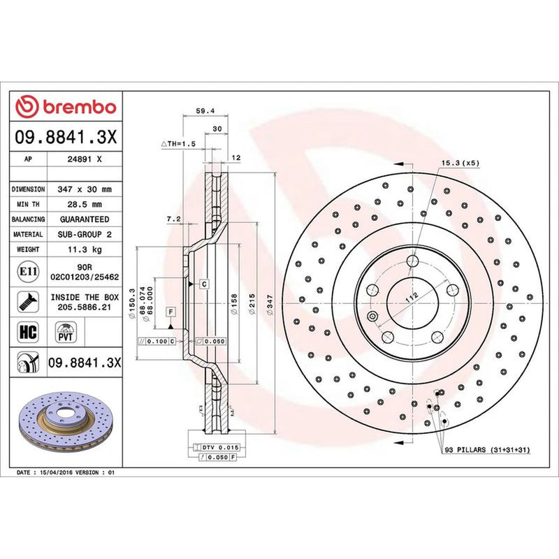 Brembo Xtra Front Brake Perforated/Vented Discs & Pads fits Audi A6 C6 2004-2011