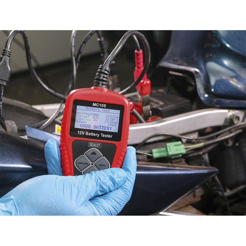 Sealey Motorcycle Digital Battery Tester 12V MC105 Sealey - Dynamic Drive