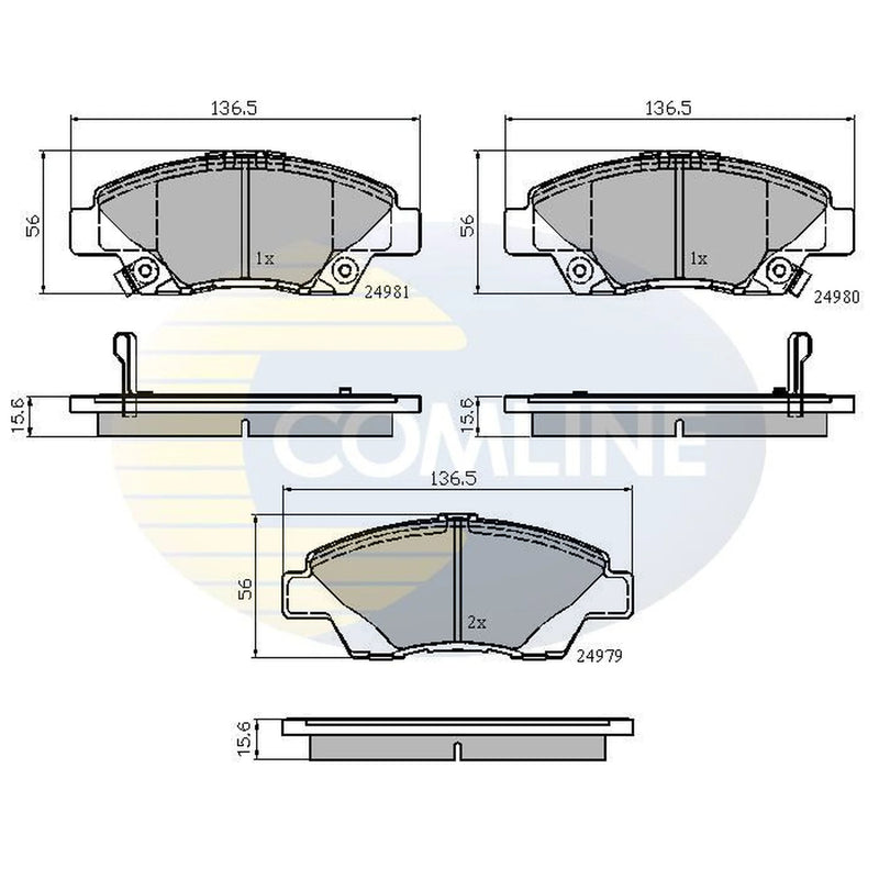 Comline 4 x Front Brake Pad Set fits Honda Civic VIII 2006-2012 1.3