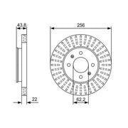 Bosch 2 x Vented Brake Discs fits Kia Rio III 2011-2017 1.1 1.2 1.25 1.4