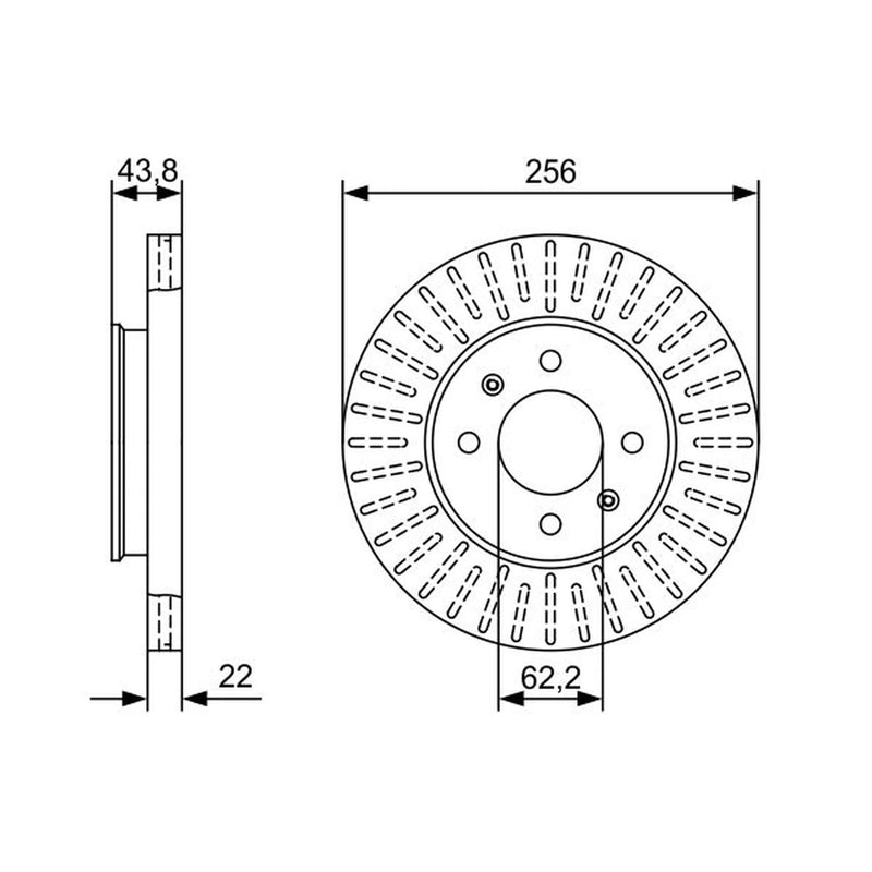 Bosch 2 x Vented Brake Discs fits Kia Rio III 2011-2017 1.1 1.2 1.25 1.4