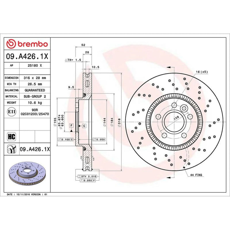 Brembo 2 x Perforated/Vented Front Brake Discs 09.A426.1X-x2