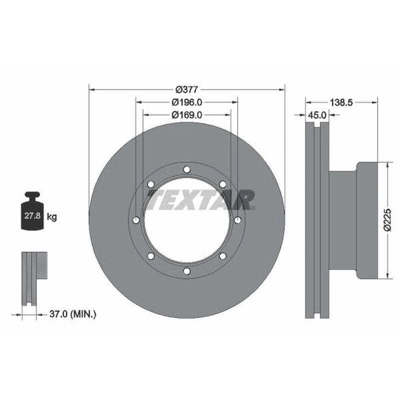 Textar 2 x Internally Vented Brake Discs 93276600