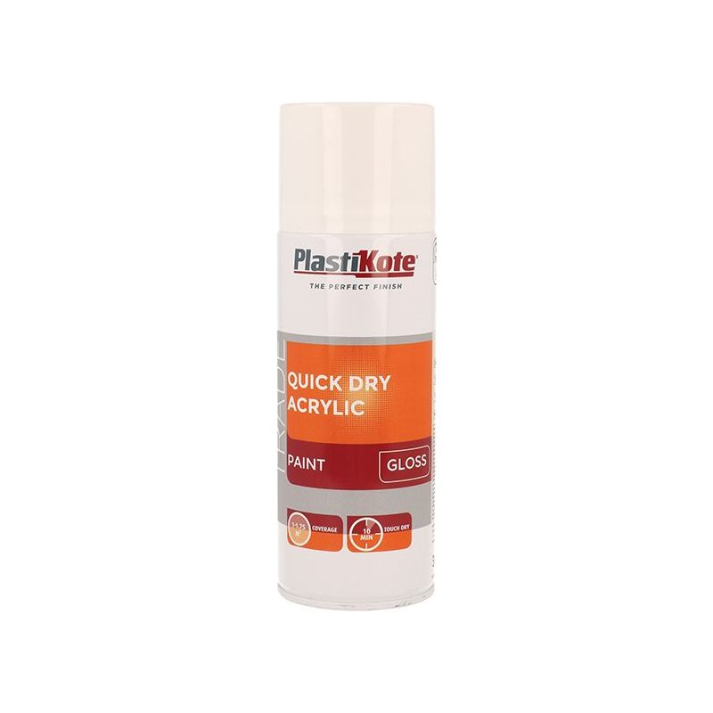 Plastikote Trade Quick Dry Acrylic Spray Paint Gloss White 400ml PlastiKote - Dynamic Drive