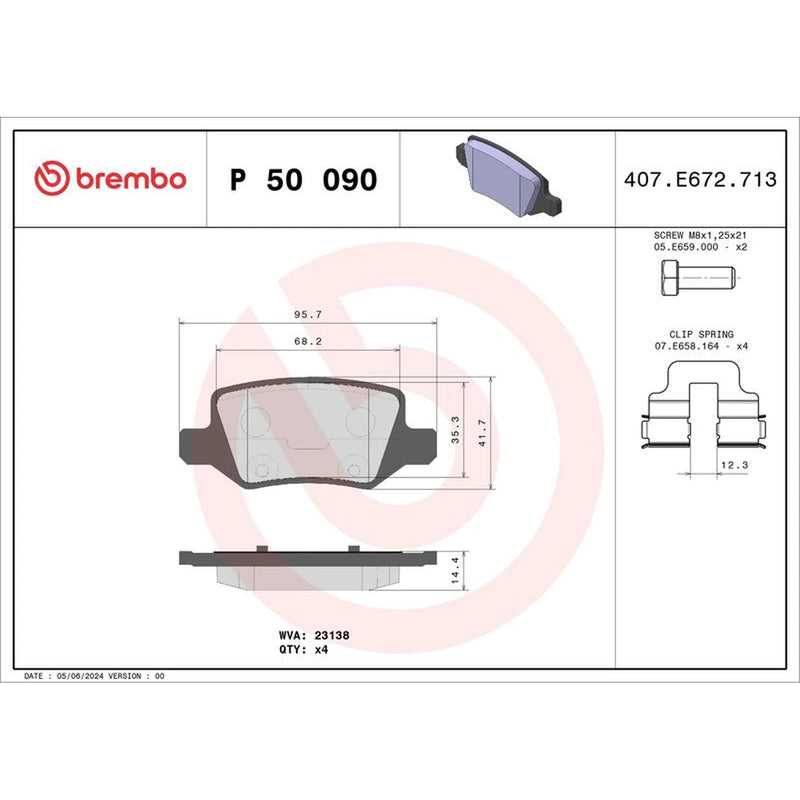 Brembo 4 x Rear Brake Pad Set fits Mercedes-Benz A-Class 2004-2012