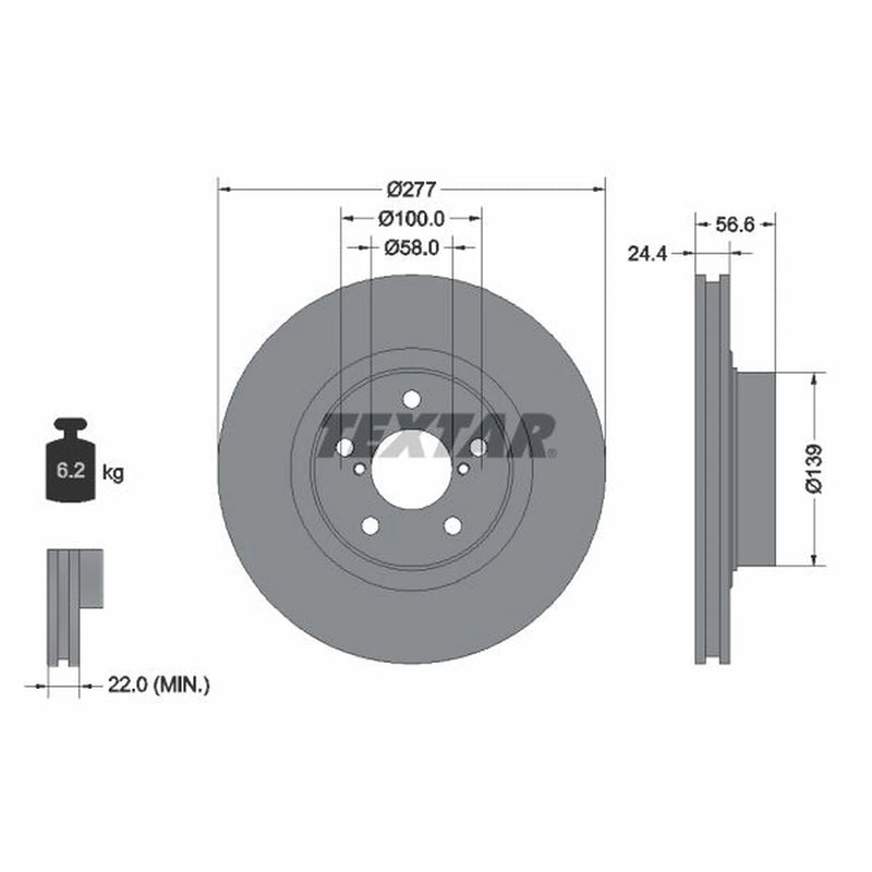 Textar 2 x Vented Front Brake Discs 92094603-x2