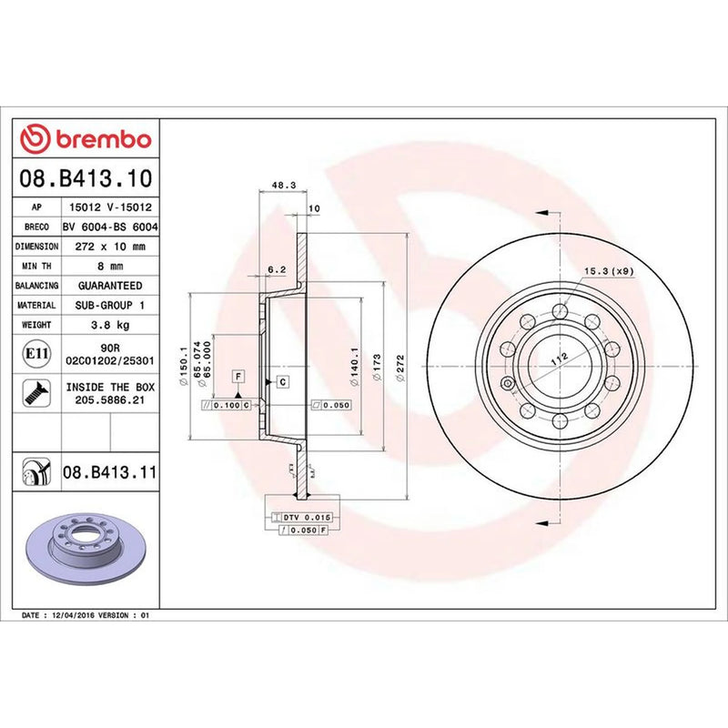 Brembo Rear Brake Solid Discs & Pads fits VW Passat B7 2011-2020 2.5