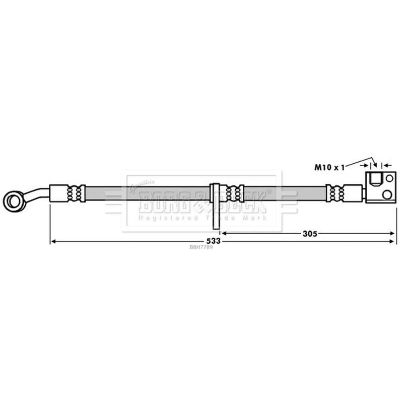 Borg & Beck Brake Hydraulic Hose Line Front Right BBH7789