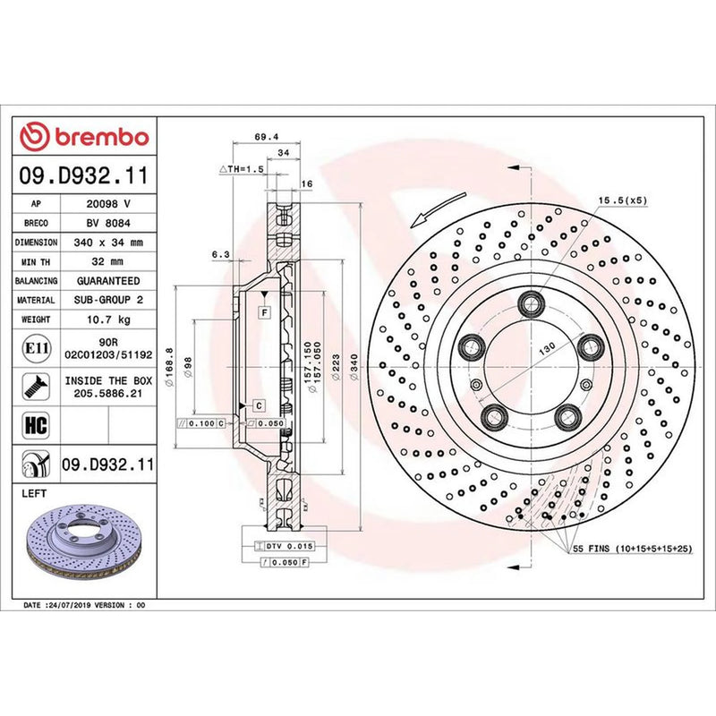 Brembo 2 x Front / Brake Discs 09.D932.11