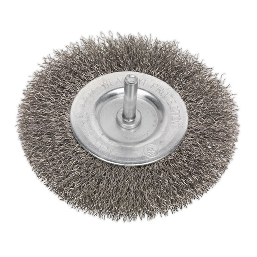 Sealey Flat Wire Brush Stainless Steel 100mm with 6mm Shaft SFBS100 Sealey - Dynamic Drive