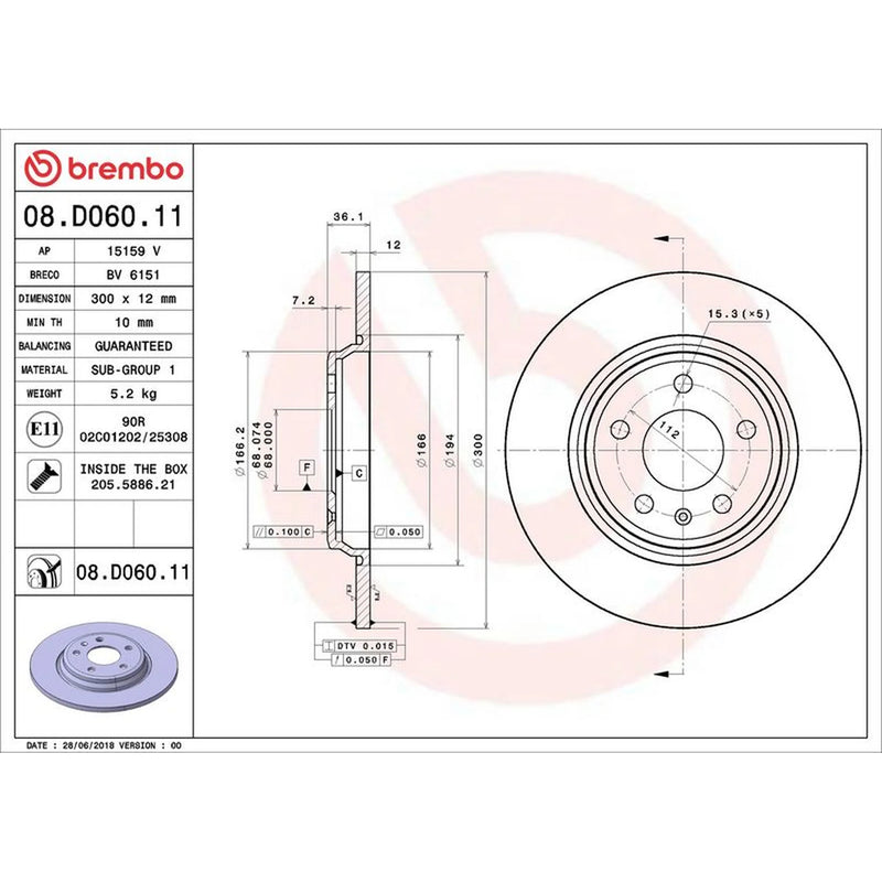 Brembo Rear Brake Solid Discs & Pads fits Audi A4 B9 2016 on