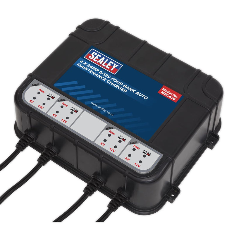 Sealey Four Bank 6/12V 8A (4 x 2A) Auto Maintenance Charger MBC420 Sealey - Dynamic Drive