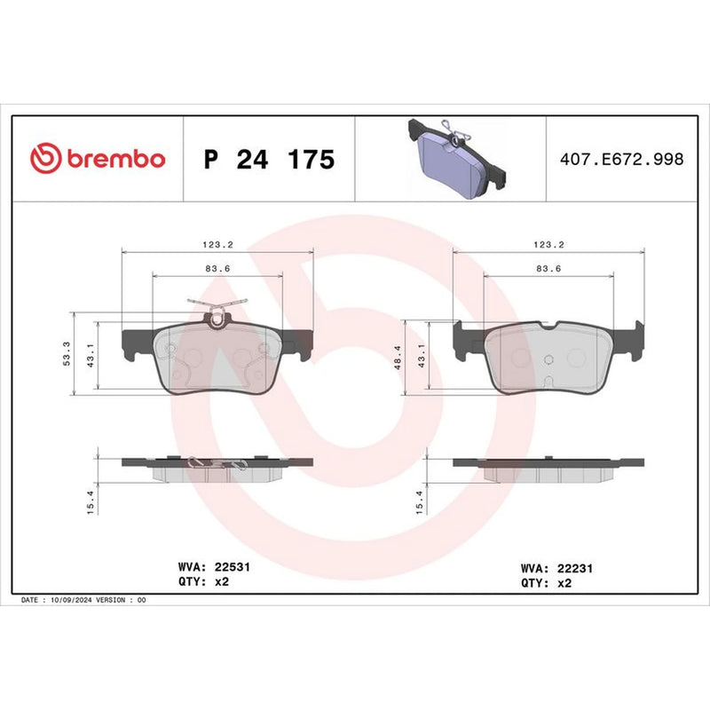 Brembo 4 x Rear Brake Pad Set fits Ford Galaxy III 2021-2023 2.5