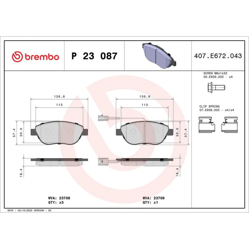 Brembo 4 x Front Brake Pad Set fits Abarth 500C / 595C / 695C 2008-2009 1.4