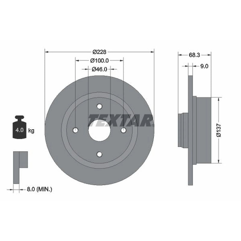 Textar 2 x Solid Brake Discs 92066100