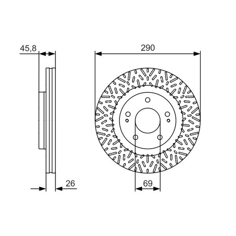 Bosch 2 x Vented Brake Discs fits Mitsubishi Grandis 2004-2011 2.0 2.4