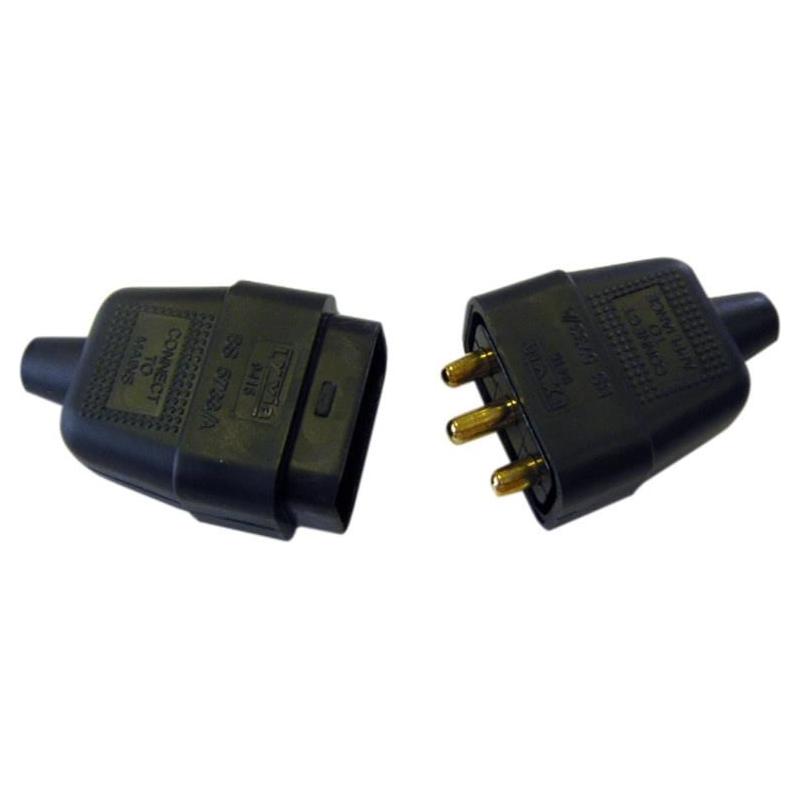 Dencon 3 Pin Rubber Connector Plug 10A Black Dencon - Town Tools