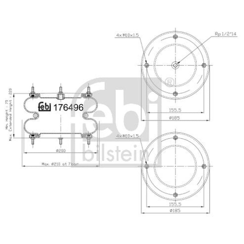 Febi Air Suspension Bellow 185mm 176496 OE 48054M
