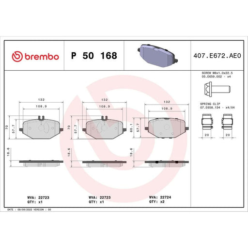 Brembo 4 x Rear Brake Pad Set fits Mercedes-Benz Gle 2018-2023