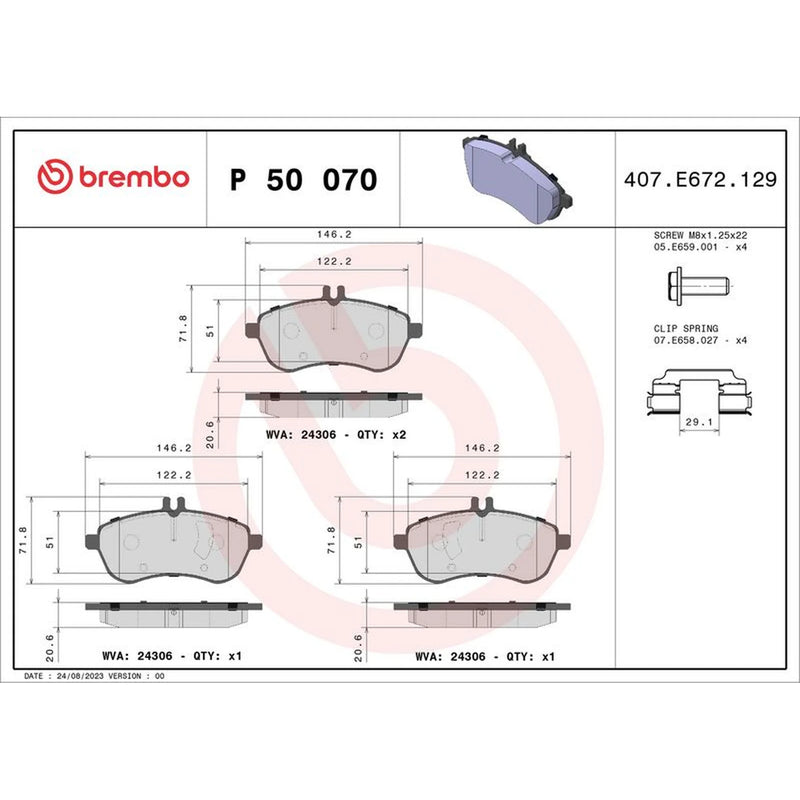 Brembo 4 x Front Brake Pad Set fits Mercedes-Benz C-Class 2007-2014