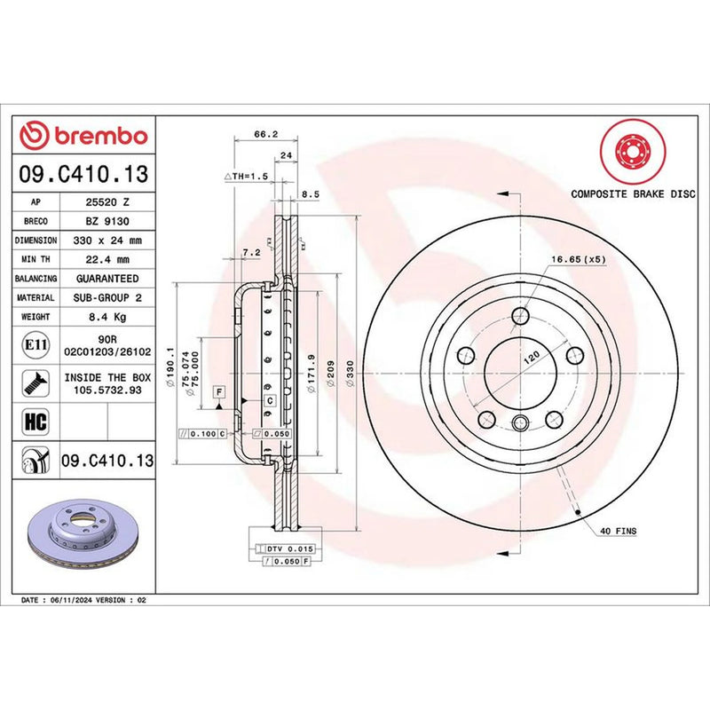 Brembo 2 x Aluminium Brake Disc Hub Brake Discs fits BMW 5 2009-2017