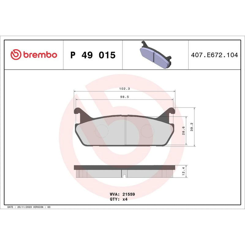 Brembo 4 x Rear Brake Pad Set fits Daihatsu Applause 1989-2000 1.6