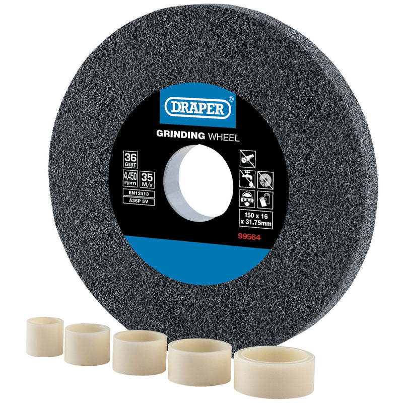 Draper Aluminium Oxide Bench Grinding Wheel, 150 x 16mm, 36 Grit 99564 Draper - Dynamic Drive