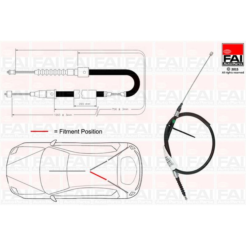 FAI Handbrake Cable Centre fits Opel Corsa C 2000-2009 1.0 1.2 1.3 1.7