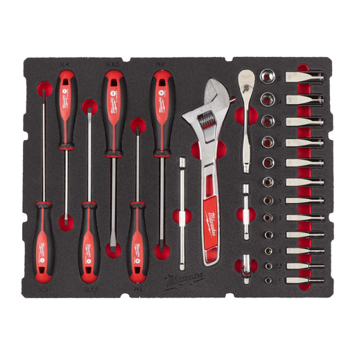 Milwaukee 1/4" drive ratchet, socket, screwdriver and wrench set PACKOUT foam insert - 35pc Milwaukee - Dynamic Drive