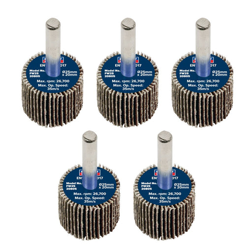 Sealey 25 x 20mm Abrasive Flap Wheel on 6mm Shaft 80Grit - Pack of 5 FW2520805 Sealey - Dynamic Drive