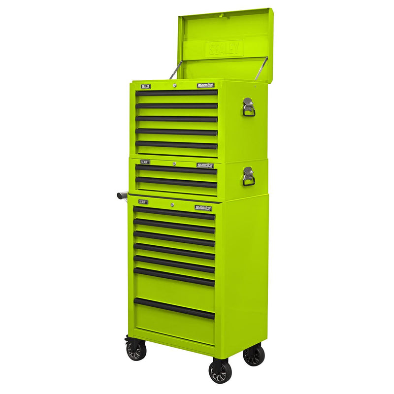 Superline PRO Topchest Mid-Box Tool Chest & Rollcab Combination 14 Drawer Green Superline Pro - Dynamic Drive