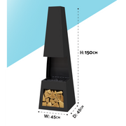Dellonda Outdoor Chiminea Fireplace Fire Pit Heater Firewood Storage Black Steel Dellonda  - Dynamic Drive
