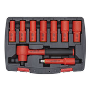 Sealey Insulated Socket Set 9pc 3/8"Sq Drive 6pt WallDrive VDE Approved AK7942 Sealey - Dynamic Drive