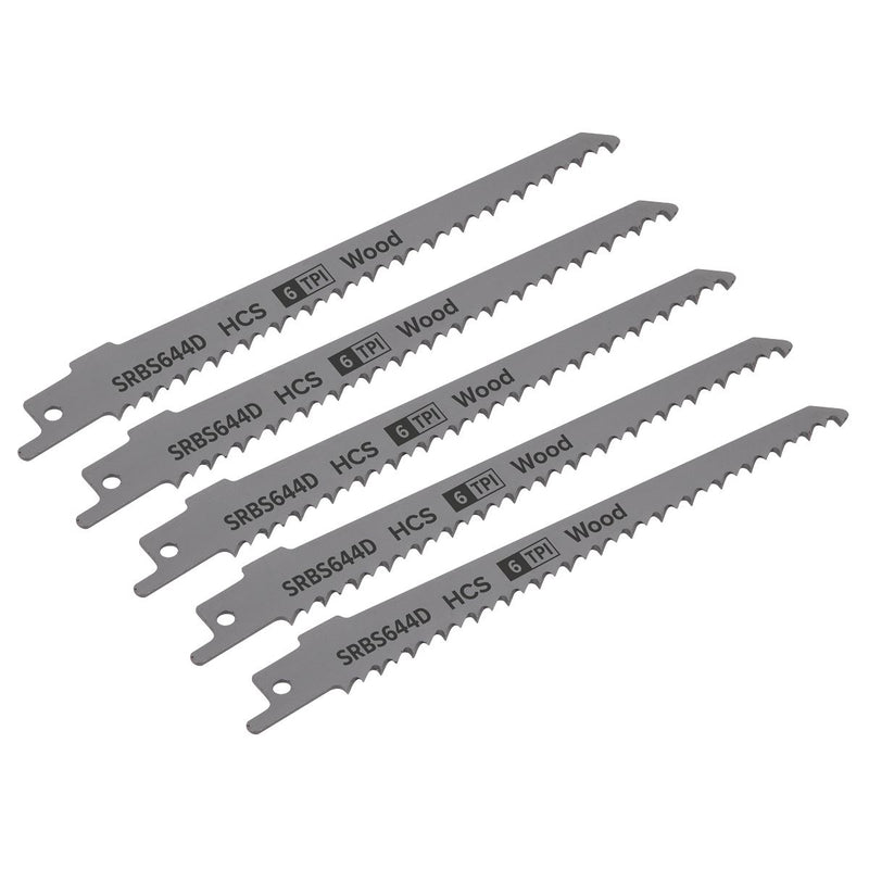 Sealey Reciprocating Saw Blade Clean Wood 150mm 6tpi Pack of 5 SRBS644D Sealey - Dynamic Drive