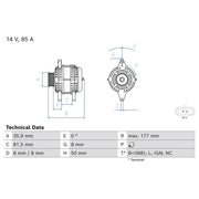 Bosch Car Alternator 12V fits Chevrolet Aveo / Kalos 2003-2013 1.2 1.4