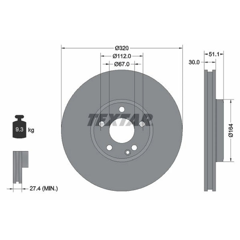 Textar 2 x Vented Front Brake Discs 92258003-x2