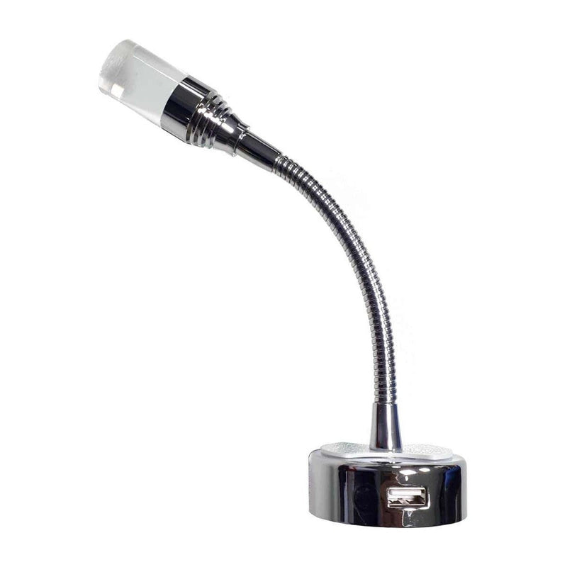 Silver Flexi Spotlight with USB Port (12V / 1W / Warm White / IP20) Dimatec - UK Camping And Leisure