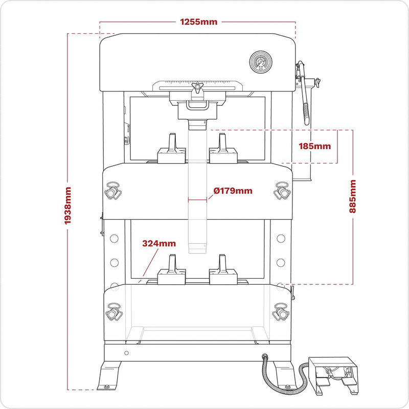 Viking Floor Type Air/Hydraulic Press with Sliding Ram and Foot Pedal 100 Tonne Viking - Dynamic Drive