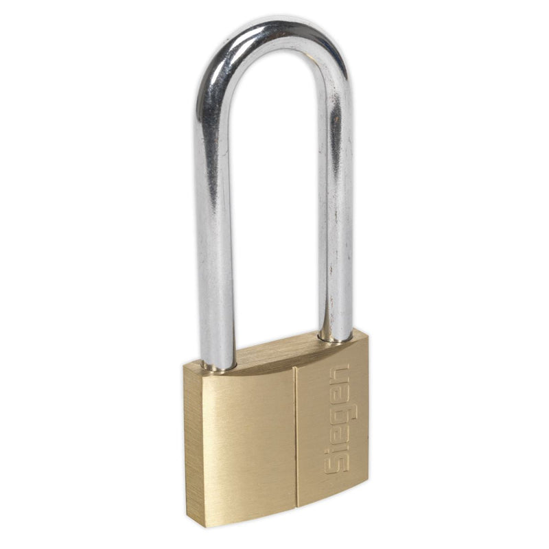 Sealey Brass Body Padlock With Brass Cylinder Long Shackle Siegen by Sealey - Dynamic Drive